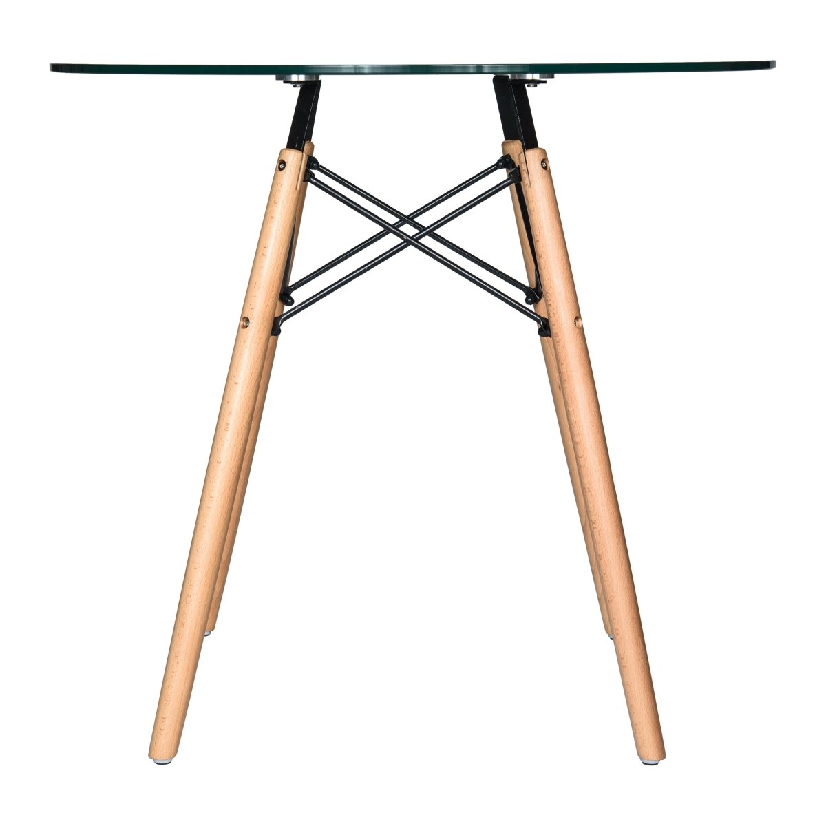 Dover 31"/47" Round Bistro Dining Table With Glass/MDF Tabletop and Beech Wood Eiffel Base Glass 31 inches Clear Dining Table Leisuremod