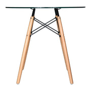 Dover 31"/47" Round Bistro Dining Table With Glass/MDF Tabletop and Beech Wood Eiffel Base Glass 31 inches Clear Dining Table Leisuremod