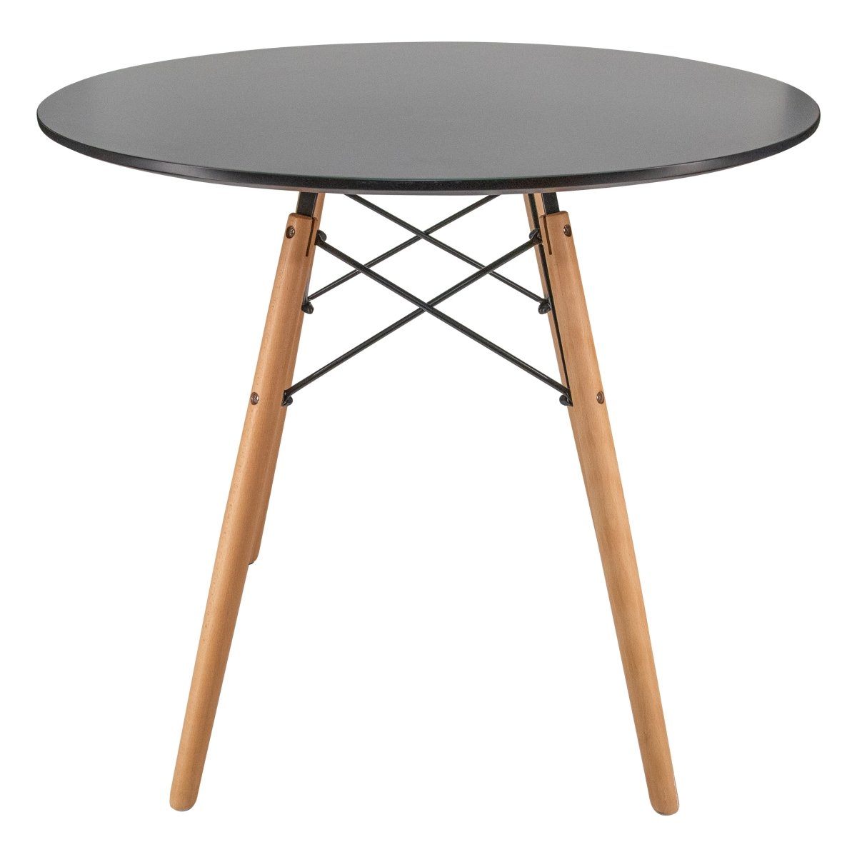 Dover 31"/47" Round Bistro Dining Table With Glass/MDF Tabletop and Beech Wood Eiffel Base MDF 31 inches Black Dining Table Leisuremod