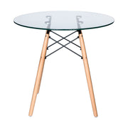Dover 31"/47" Round Bistro Dining Table With Glass/MDF Tabletop and Beech Wood Eiffel Base Glass 31 inches Clear Dining Table Leisuremod