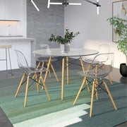 Dover 31"/47" Round Bistro Dining Table With Glass/MDF Tabletop and Beech Wood Eiffel Base MDF 47 inches Black Dining Table Leisuremod