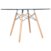 Dover 31"/47" Round Bistro Dining Table With Glass/MDF Tabletop and Beech Wood Eiffel Base MDF 47 inches Black Dining Table Leisuremod