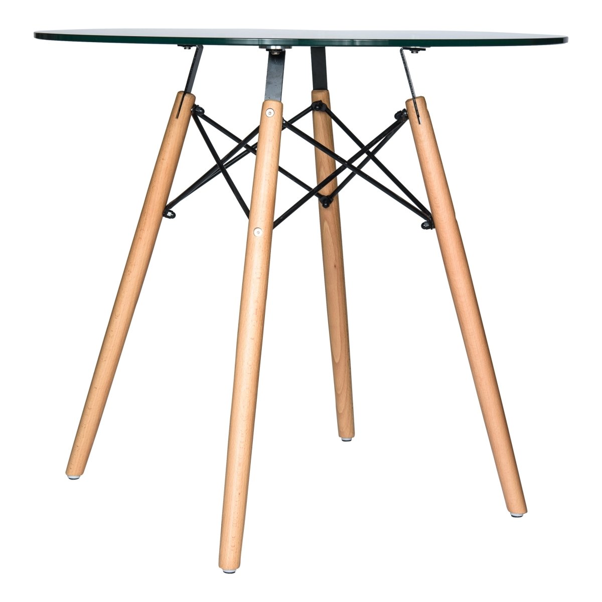 Dover 31"/47" Round Bistro Dining Table With Glass/MDF Tabletop and Beech Wood Eiffel Base Glass 31 inches Clear Dining Table Leisuremod