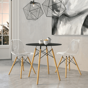 Dover 31"/47" Round Bistro Dining Table With Glass/MDF Tabletop and Beech Wood Eiffel Base MDF 31 inches Black Dining Table Leisuremod
