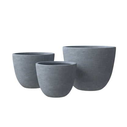 Dahlia 3-Piece Fiberstone and MGO Clay Planter Set, Mid-Century Modern Round Planter Pot for Indoor and Outdoor Home - Elax Furniture