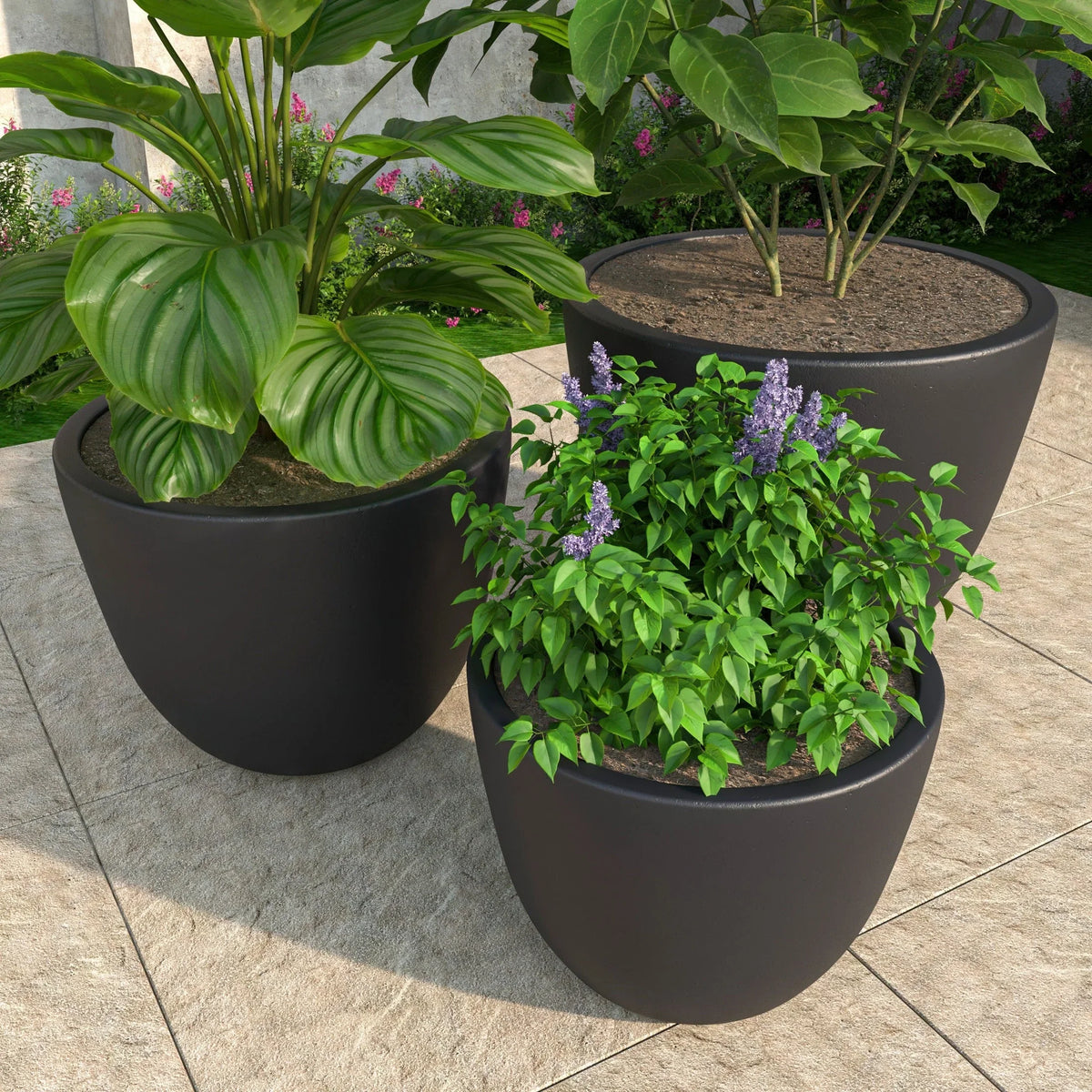 Dahlia 3-Piece Fiberstone and MGO Clay Planter Set, Mid-Century Modern Round Planter Pot for Indoor and Outdoor Home - Elax Furniture