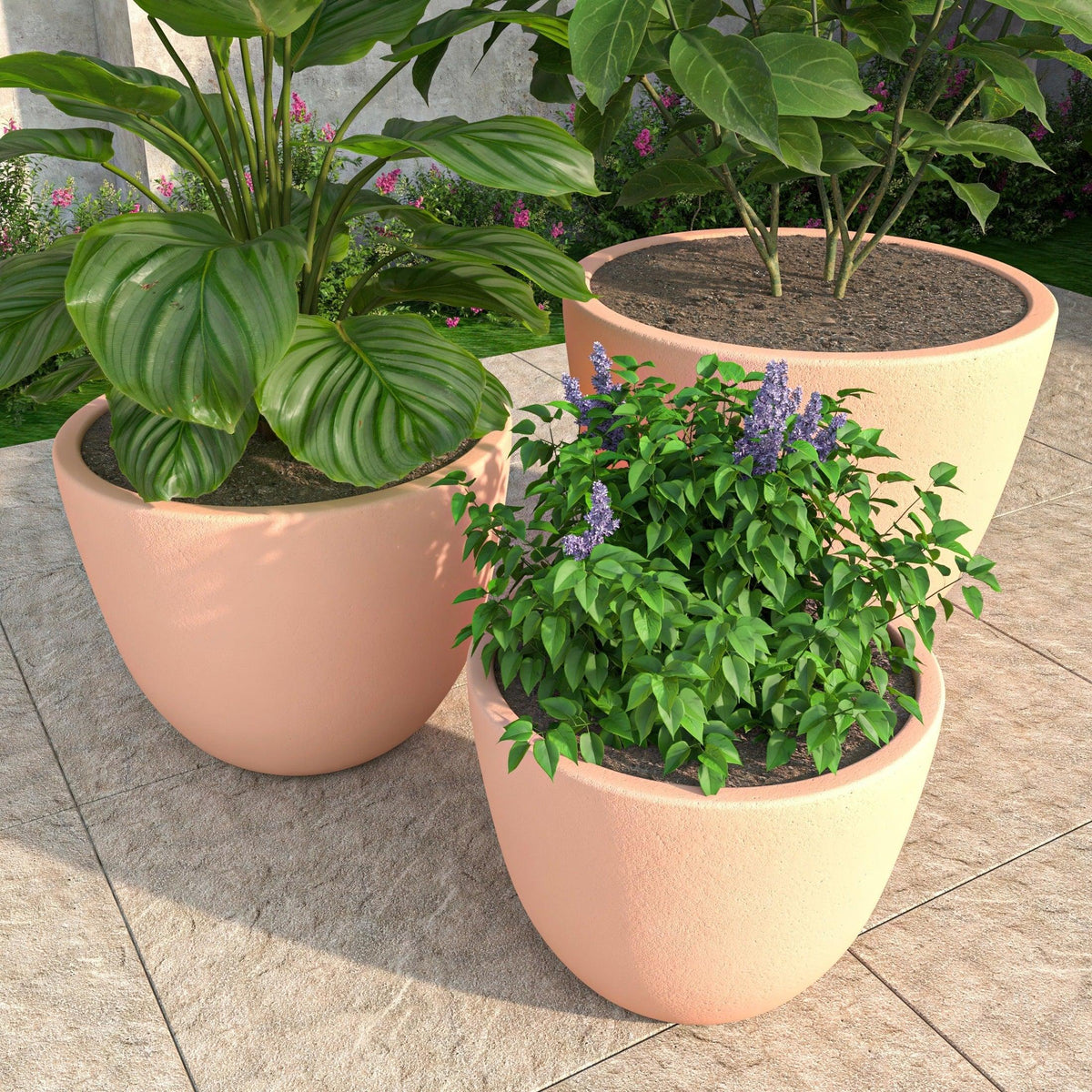 Dahlia 3-Piece Fiberstone and MGO Clay Planter Set, Mid-Century Modern Round Planter Pot for Indoor and Outdoor Home - Elax Furniture