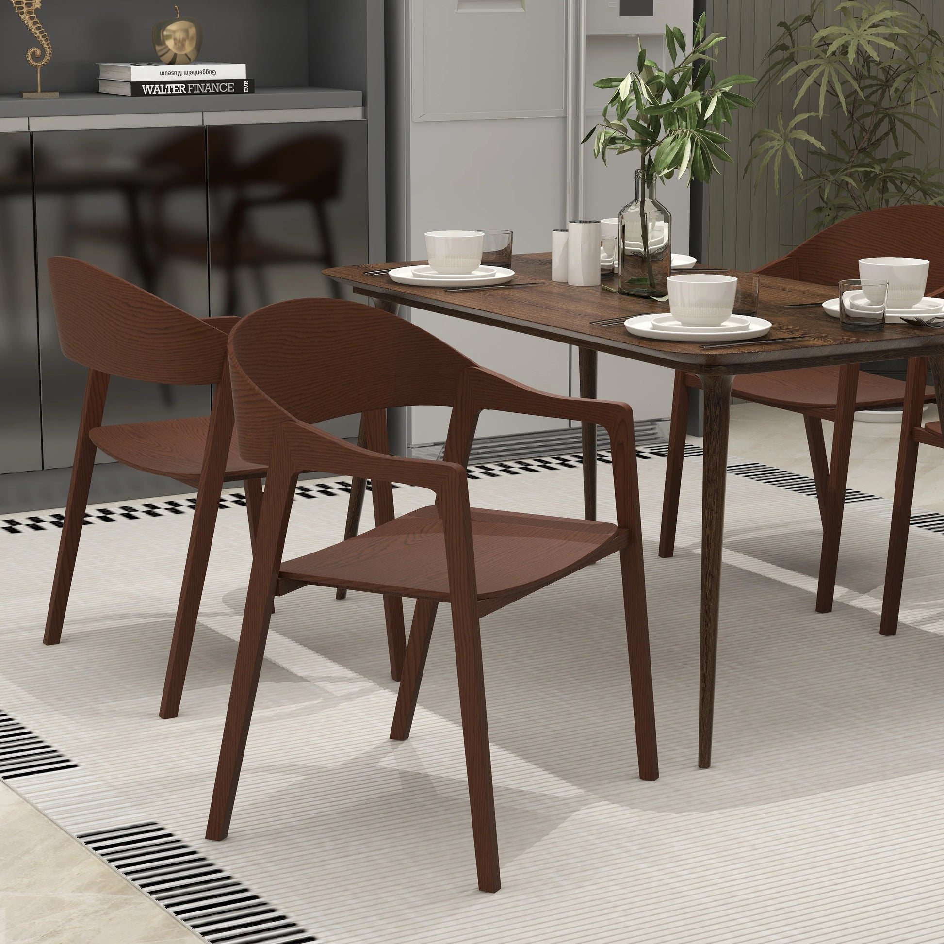 Rivo Dining Chairs in Sturdy Oak Wood with Open Back Design and Armrests - Elax Furniture