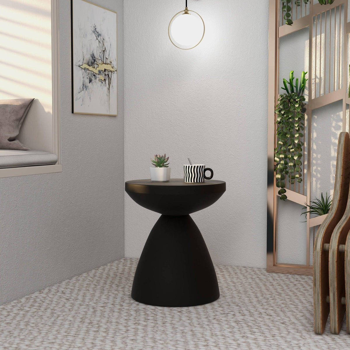 Dune Side Table Fiberstone Round Accent Table and Hourglass Pedestal Base - Elax Furniture