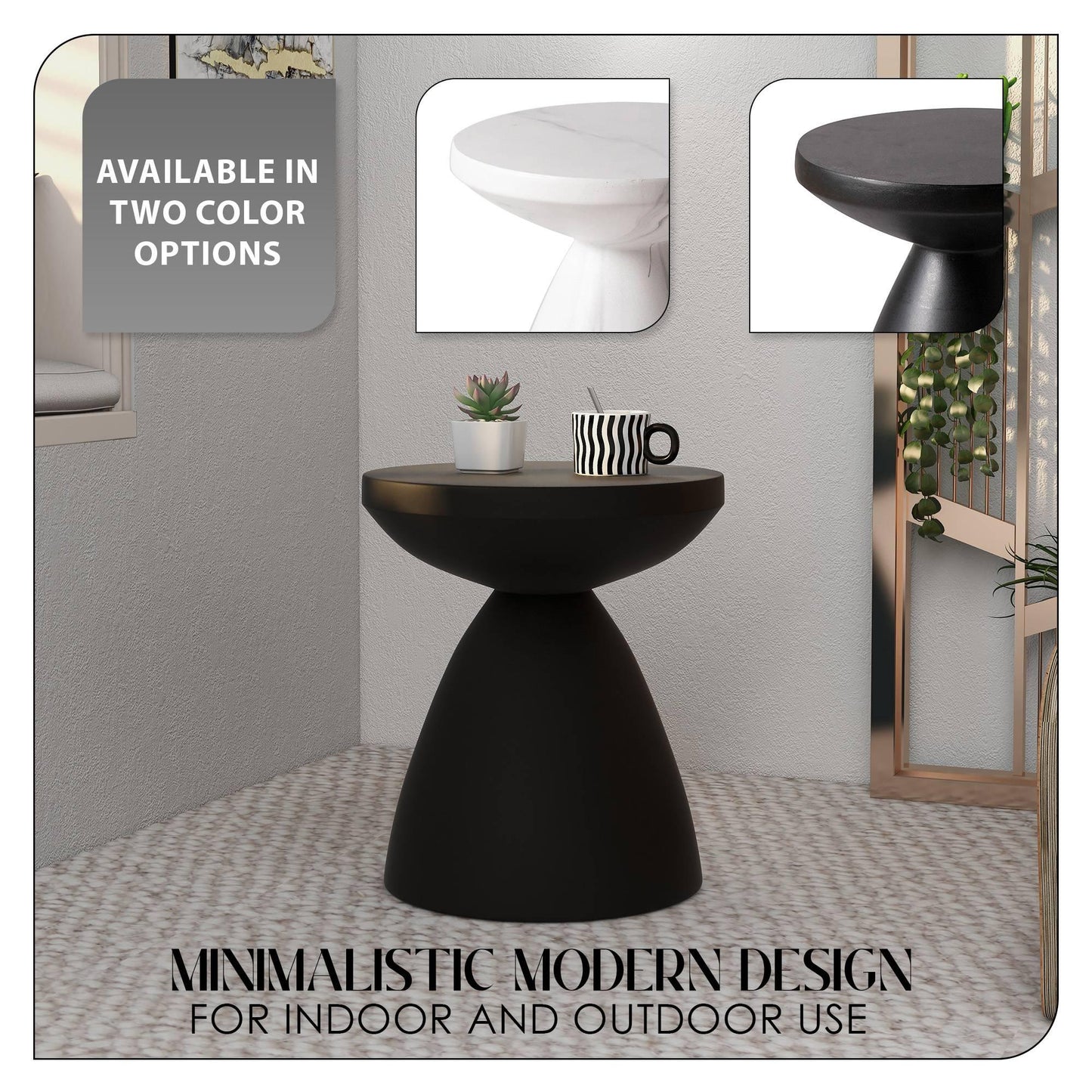 Dune Side Table Fiberstone Round Accent Table and Hourglass Pedestal Base - Elax Furniture