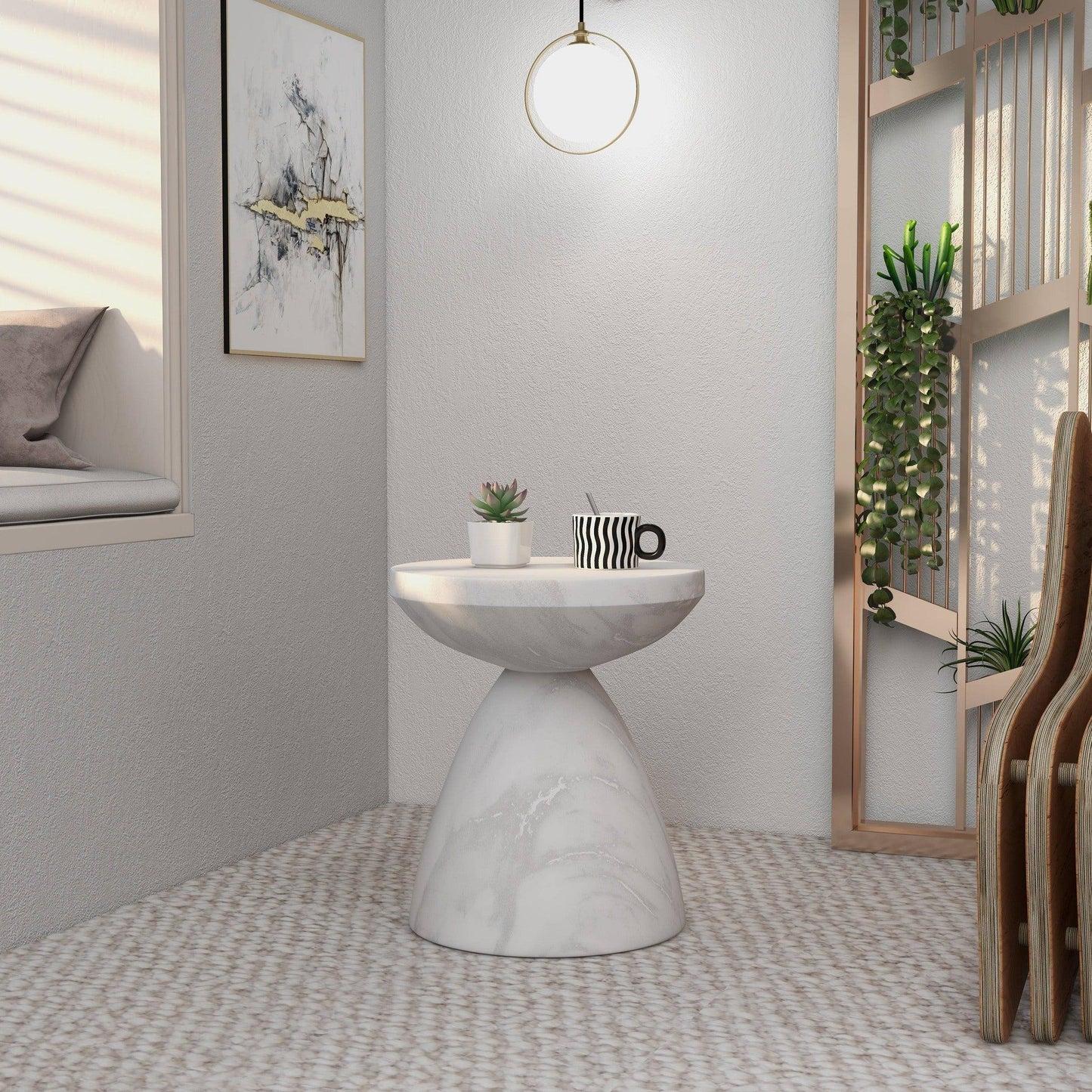 Dune Side Table Fiberstone Round Accent Table and Hourglass Pedestal Base - Elax Furniture