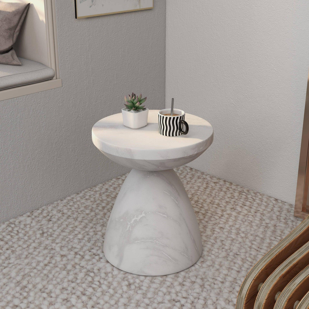 Dune Side Table Fiberstone Round Accent Table and Hourglass Pedestal Base - Elax Furniture
