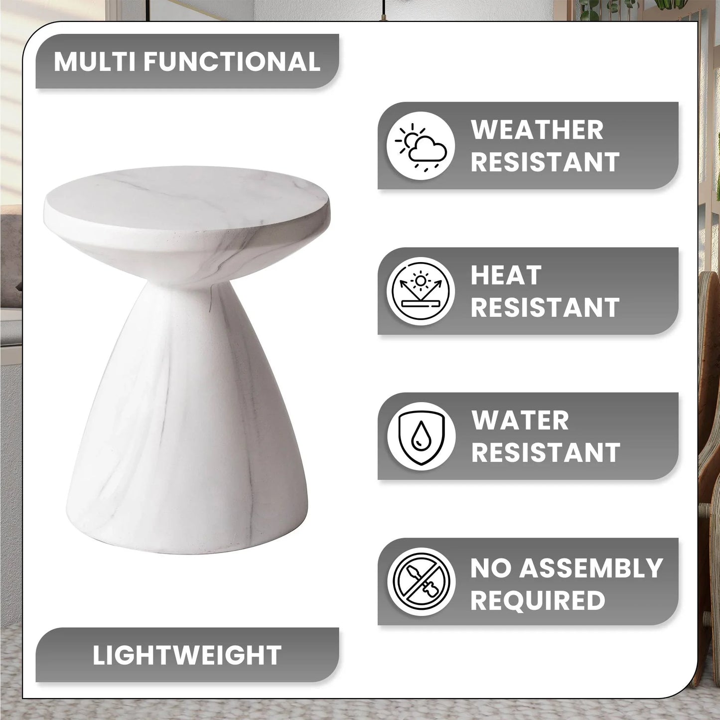 Dune Side Table Fiberstone Round Accent Table and Hourglass Pedestal Base - Elax Furniture