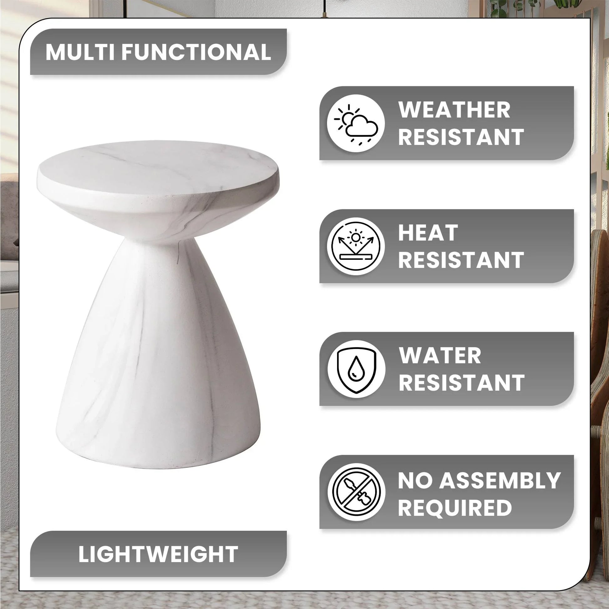 Dune Side Table Fiberstone Round Accent Table and Hourglass Pedestal Base - Elax Furniture