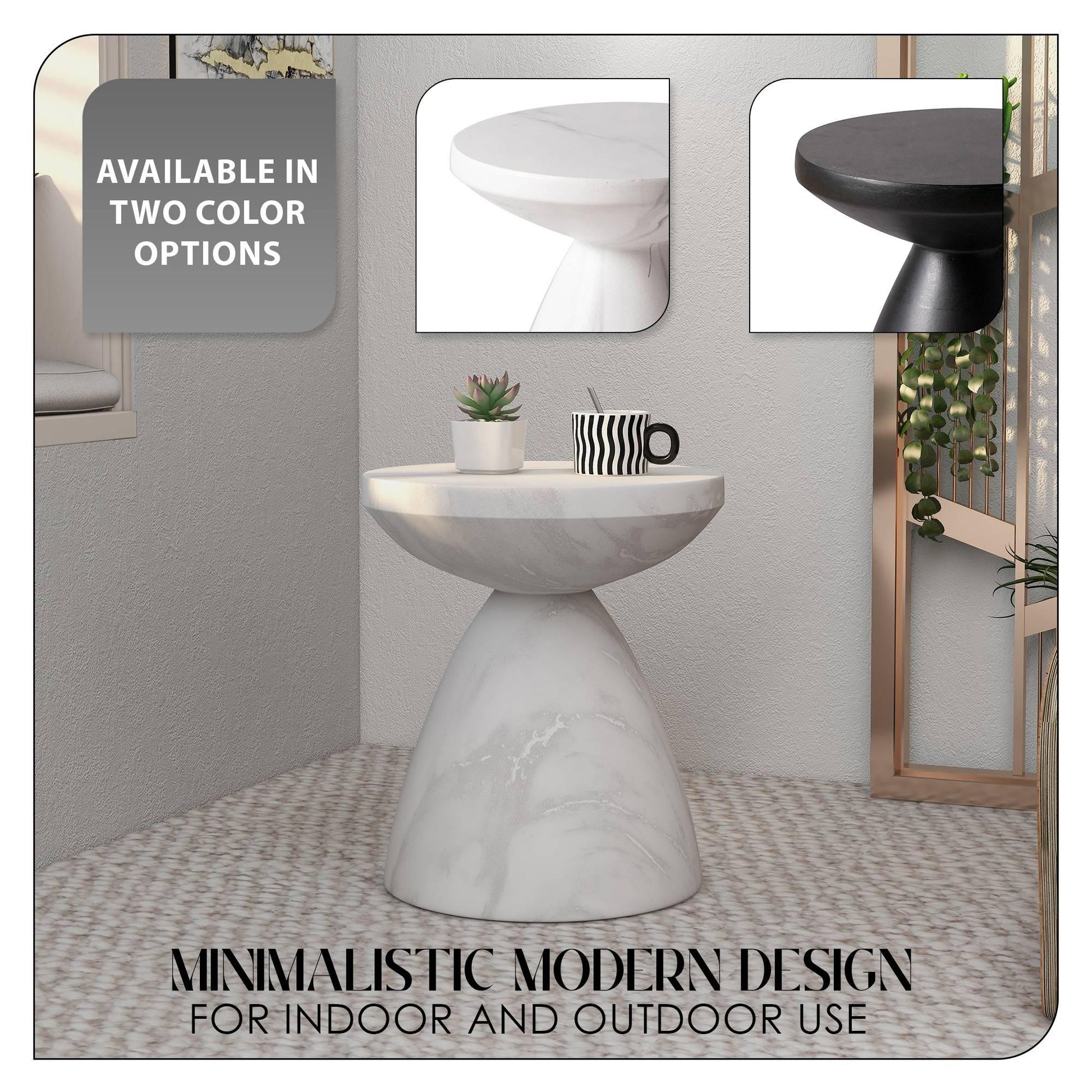 Dune Side Table Fiberstone Round Accent Table and Hourglass Pedestal Base - Elax Furniture