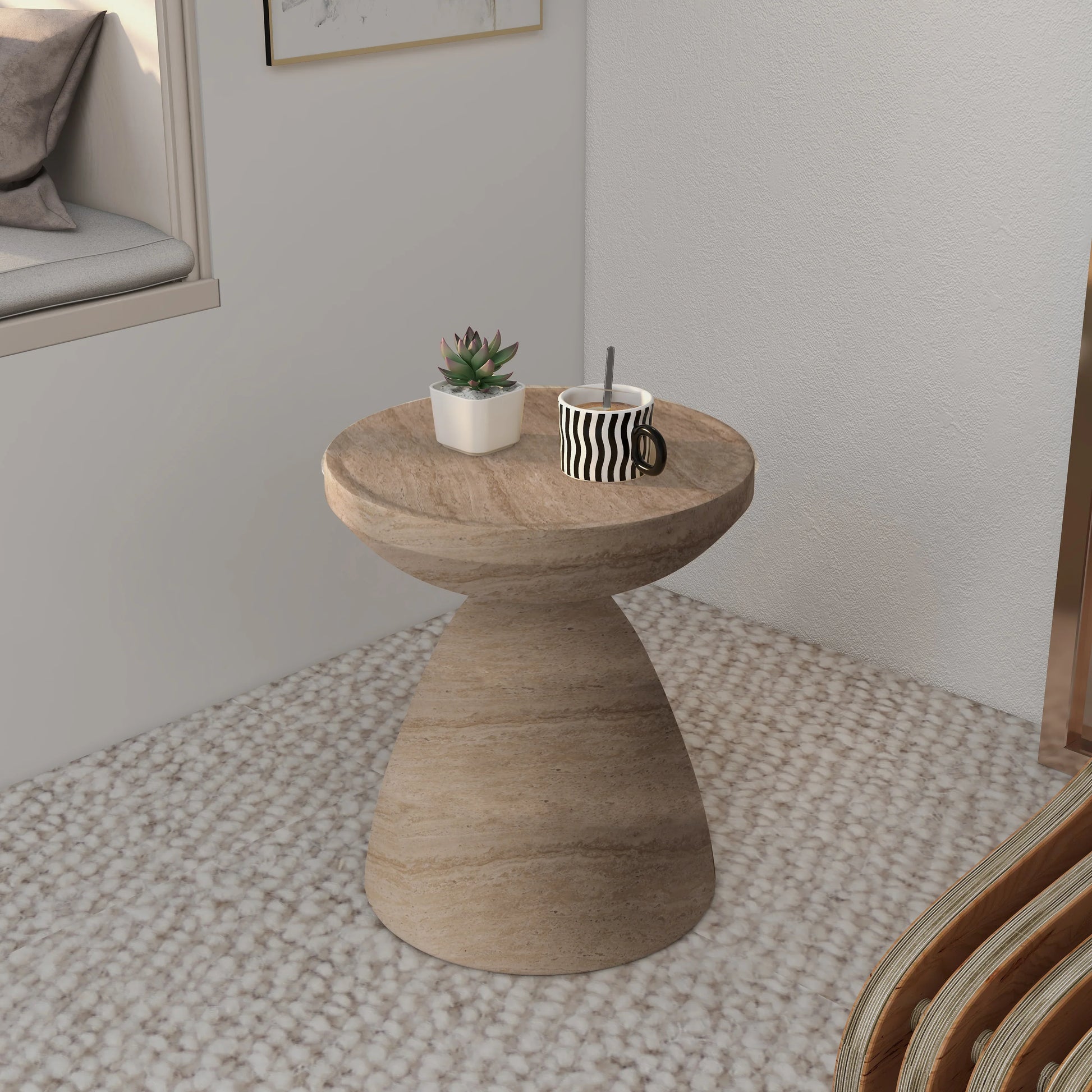 Dune Side Table Fiberstone Round Accent Table and Hourglass Pedestal Base - Elax Furniture