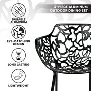 Devon 3-Piece Patio Dining Set: Aluminum Table with Glass Top & 2 Flower Arm Chairs - Elax Furniture