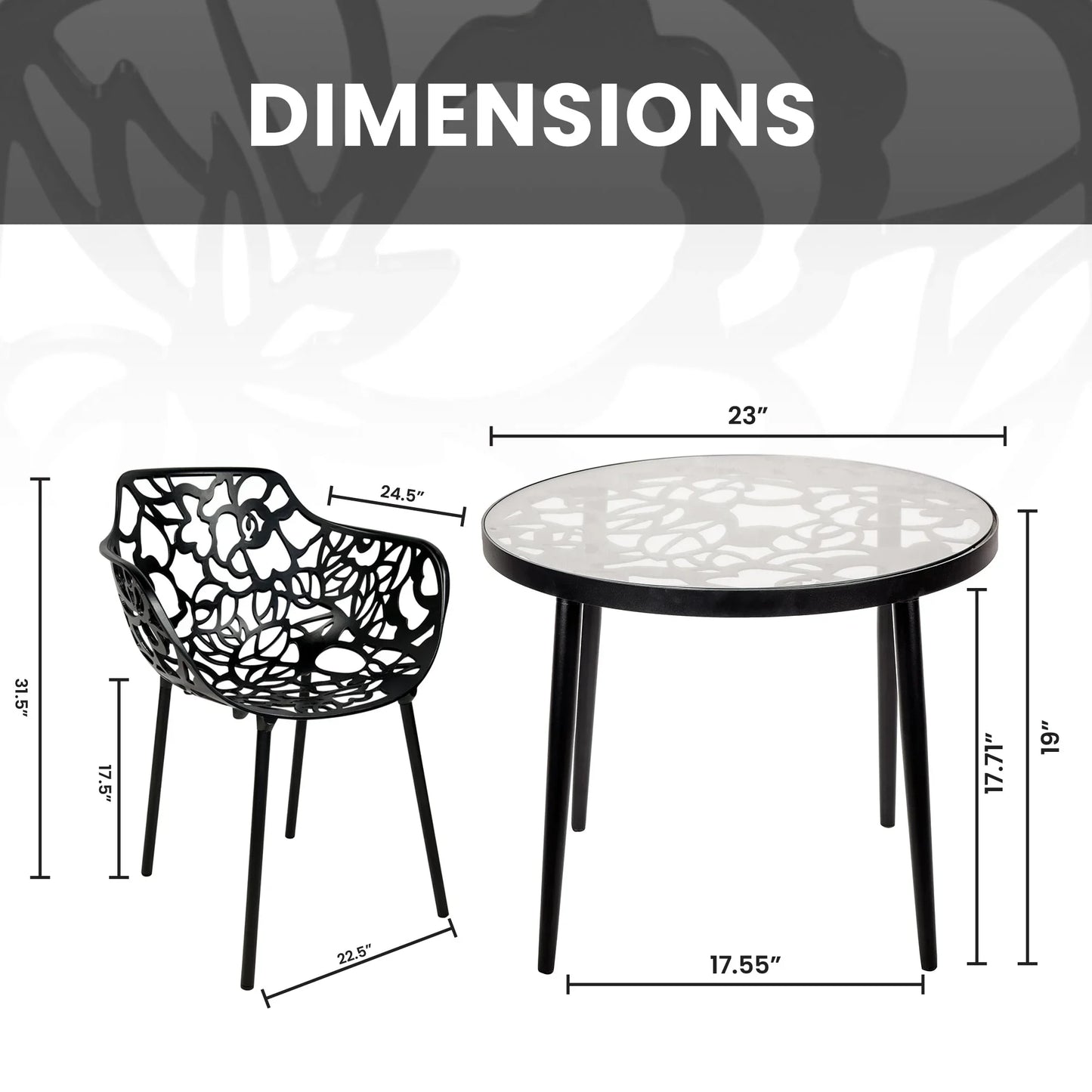 Devon 3-Piece Patio Dining Set: Aluminum Table with Glass Top & 2 Flower Arm Chairs - Elax Furniture