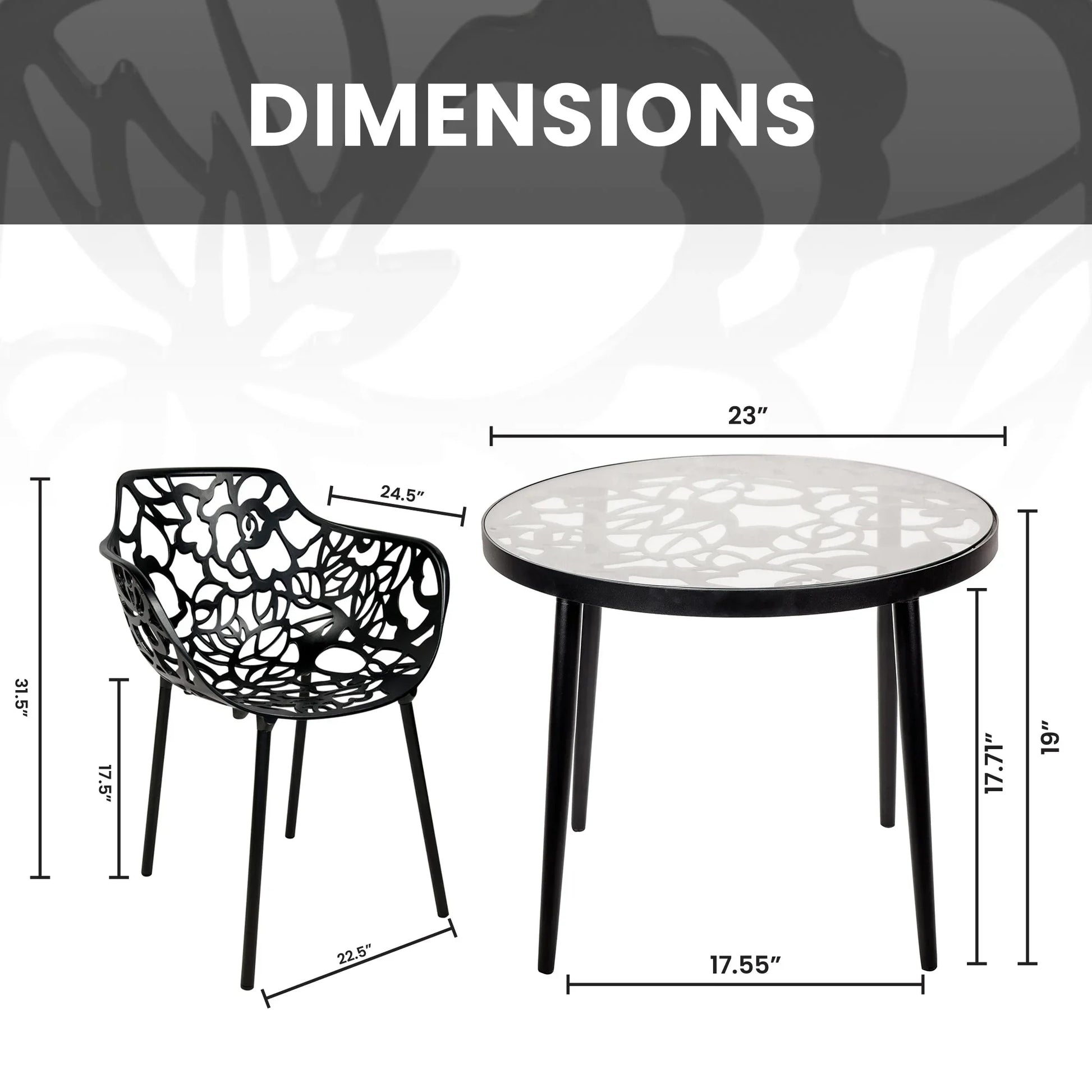 Devon 3-Piece Patio Dining Set: Aluminum Table with Glass Top & 2 Flower Arm Chairs - Elax Furniture