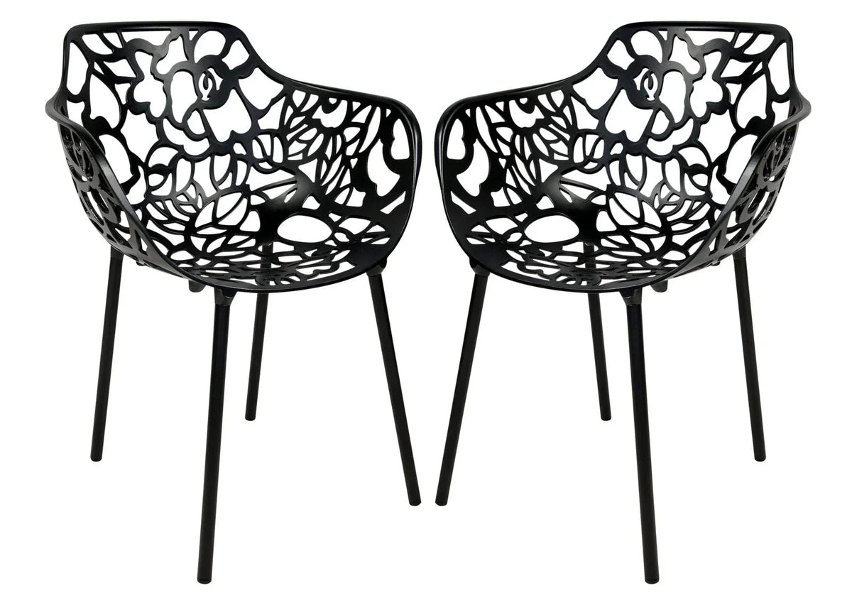 Devon 3-Piece Patio Dining Set: Aluminum Table with Glass Top & 2 Flower Arm Chairs - Elax Furniture