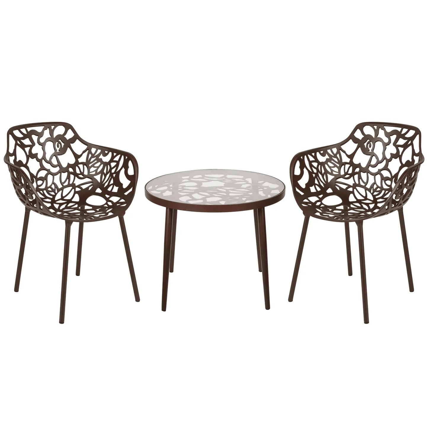 Devon 3-Piece Patio Dining Set: Aluminum Table with Glass Top & 2 Flower Arm Chairs - Elax Furniture
