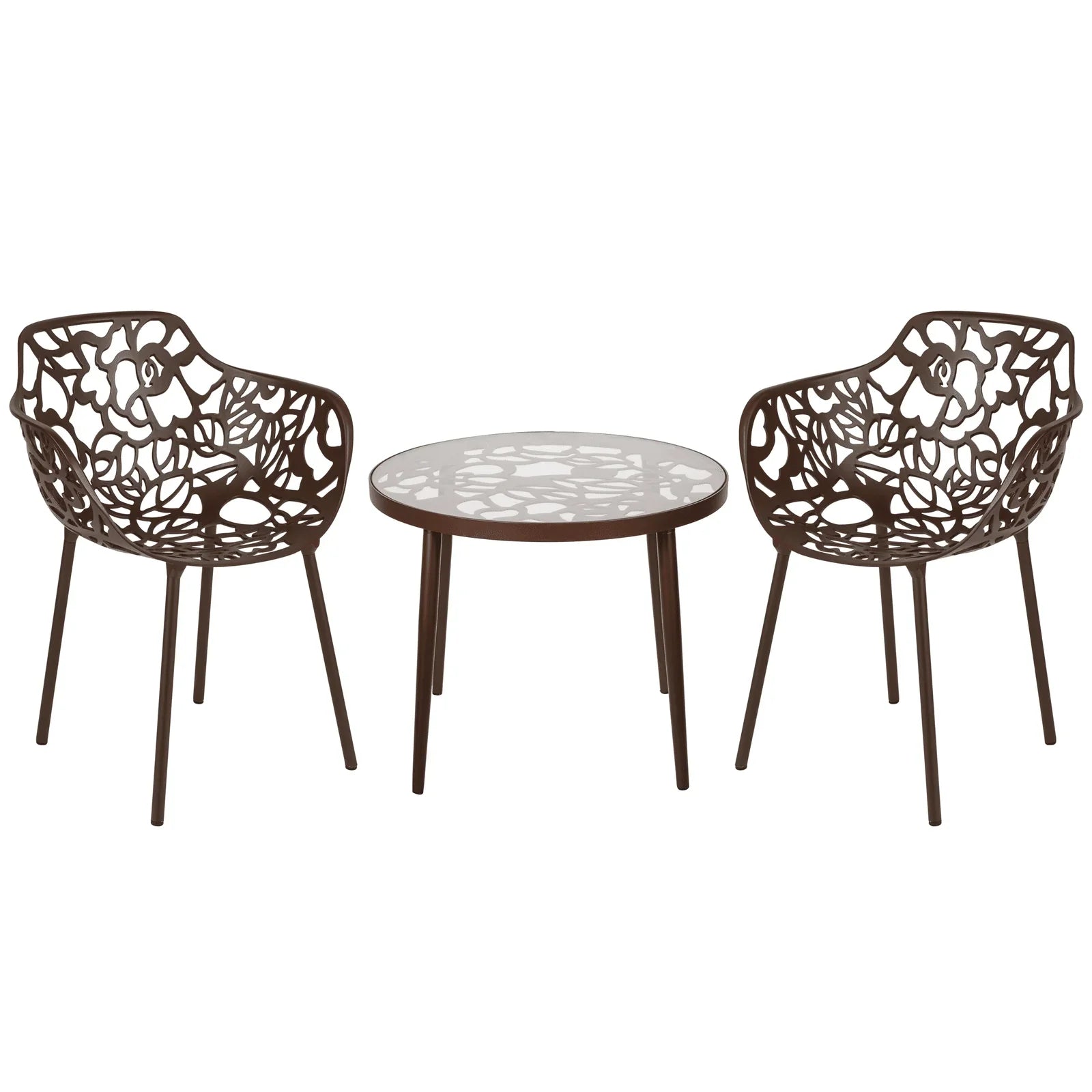 Devon 3-Piece Patio Dining Set: Aluminum Table with Glass Top & 2 Flower Arm Chairs - Elax Furniture