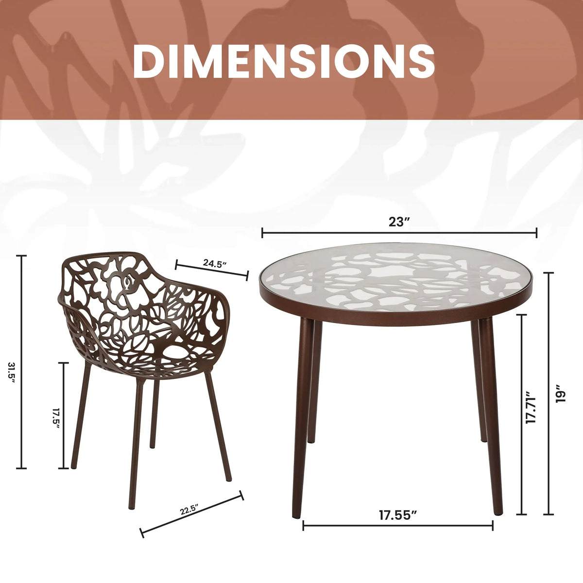 Devon 3-Piece Patio Dining Set: Aluminum Table with Glass Top & 2 Flower Arm Chairs - Elax Furniture