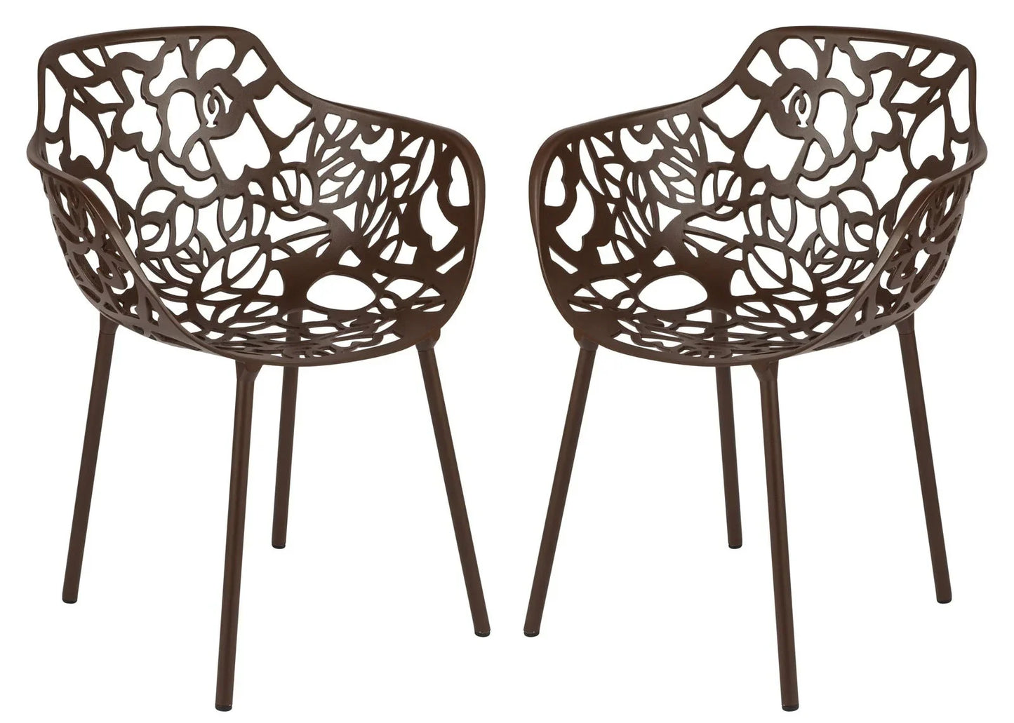 Devon 3-Piece Patio Dining Set: Aluminum Table with Glass Top & 2 Flower Arm Chairs - Elax Furniture