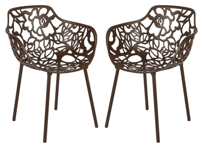 Devon 3-Piece Patio Dining Set: Aluminum Table with Glass Top & 2 Flower Arm Chairs - Elax Furniture