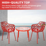 Devon 3-Piece Patio Dining Set: Aluminum Table with Glass Top & 2 Flower Arm Chairs - Elax Furniture