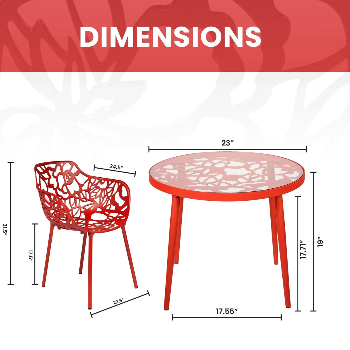 Devon 3-Piece Patio Dining Set: Aluminum Table with Glass Top & 2 Flower Arm Chairs - Elax Furniture