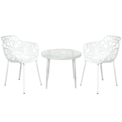 Devon 3-Piece Patio Dining Set: Aluminum Table with Glass Top & 2 Flower Arm Chairs - Elax Furniture