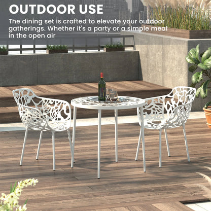 Devon 3-Piece Patio Dining Set: Aluminum Table with Glass Top & 2 Flower Arm Chairs - Elax Furniture