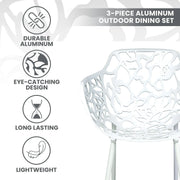 Devon 3-Piece Patio Dining Set: Aluminum Table with Glass Top & 2 Flower Arm Chairs - Elax Furniture