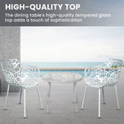 Devon 3-Piece Patio Dining Set: Aluminum Table with Glass Top & 2 Flower Arm Chairs - Elax Furniture