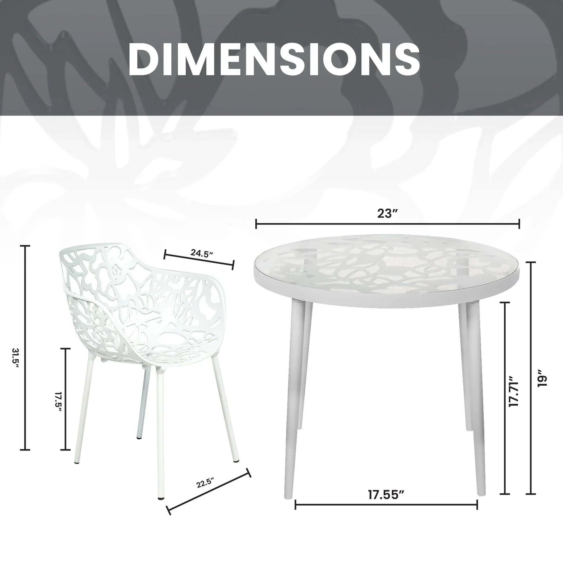 Devon 3-Piece Patio Dining Set: Aluminum Table with Glass Top & 2 Flower Arm Chairs - Elax Furniture