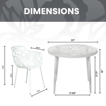Devon 3-Piece Patio Dining Set: Aluminum Table with Glass Top & 2 Flower Arm Chairs - Elax Furniture