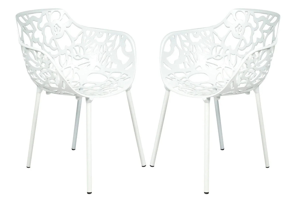 Devon 3-Piece Patio Dining Set: Aluminum Table with Glass Top & 2 Flower Arm Chairs - Elax Furniture