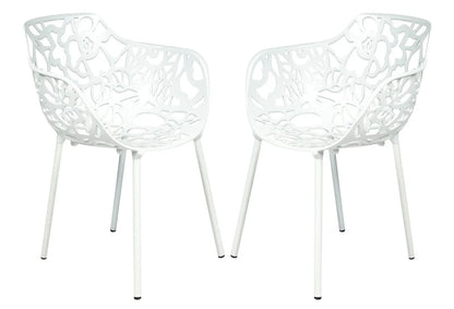 Devon 3-Piece Patio Dining Set: Aluminum Table with Glass Top & 2 Flower Arm Chairs - Elax Furniture