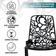 Devon 3-Piece Patio Dining Set: Aluminum Table with Glass Top & 2 Stackable Flower Chairs - Elax Furniture