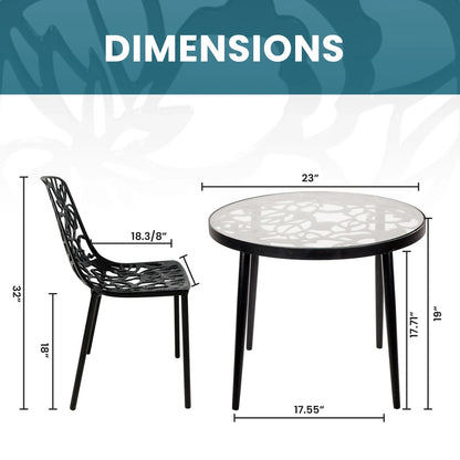 Devon 3-Piece Patio Dining Set: Aluminum Table with Glass Top & 2 Stackable Flower Chairs - Elax Furniture