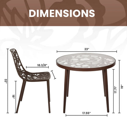 Devon 3-Piece Patio Dining Set: Aluminum Table with Glass Top & 2 Stackable Flower Chairs - Elax Furniture