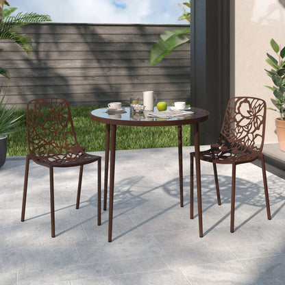 Devon 3-Piece Patio Dining Set: Aluminum Table with Glass Top & 2 Stackable Flower Chairs - Elax Furniture