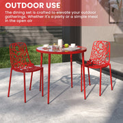 Devon 3-Piece Patio Dining Set: Aluminum Table with Glass Top & 2 Stackable Flower Chairs - Elax Furniture