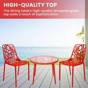 Devon 3-Piece Patio Dining Set: Aluminum Table with Glass Top & 2 Stackable Flower Chairs - Elax Furniture
