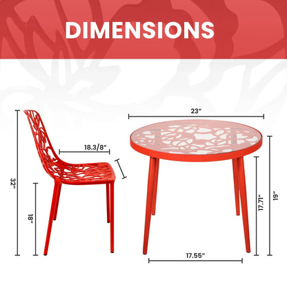Devon 3-Piece Patio Dining Set: Aluminum Table with Glass Top & 2 Stackable Flower Chairs - Elax Furniture