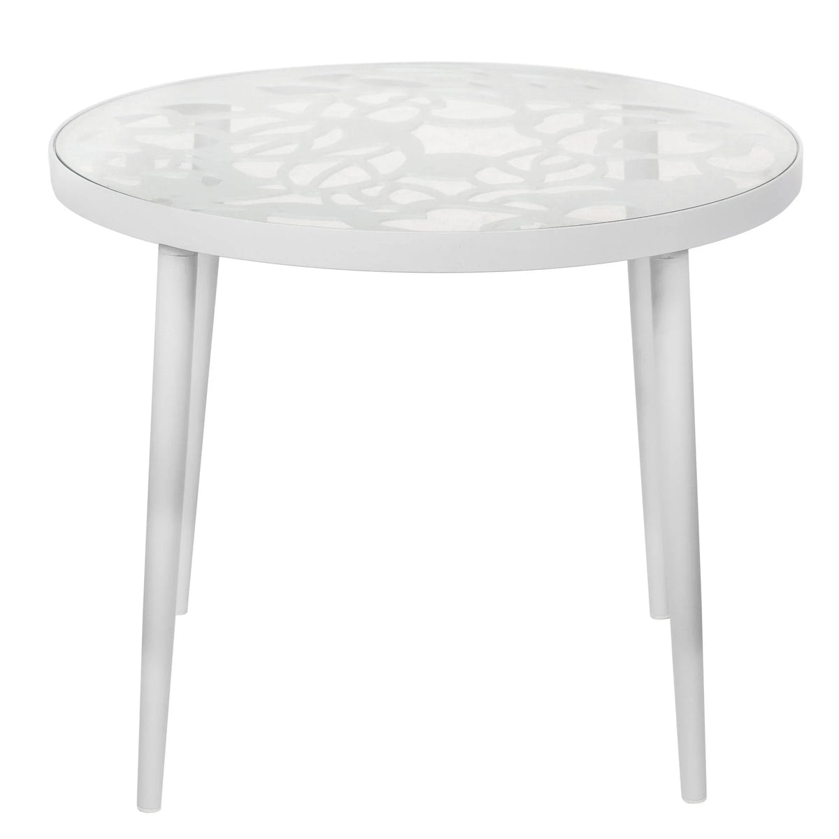 Devon 3-Piece Patio Dining Set: Aluminum Table with Glass Top & 2 Stackable Flower Chairs - Elax Furniture