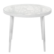 Devon 3-Piece Patio Dining Set: Aluminum Table with Glass Top & 2 Stackable Flower Chairs - Elax Furniture