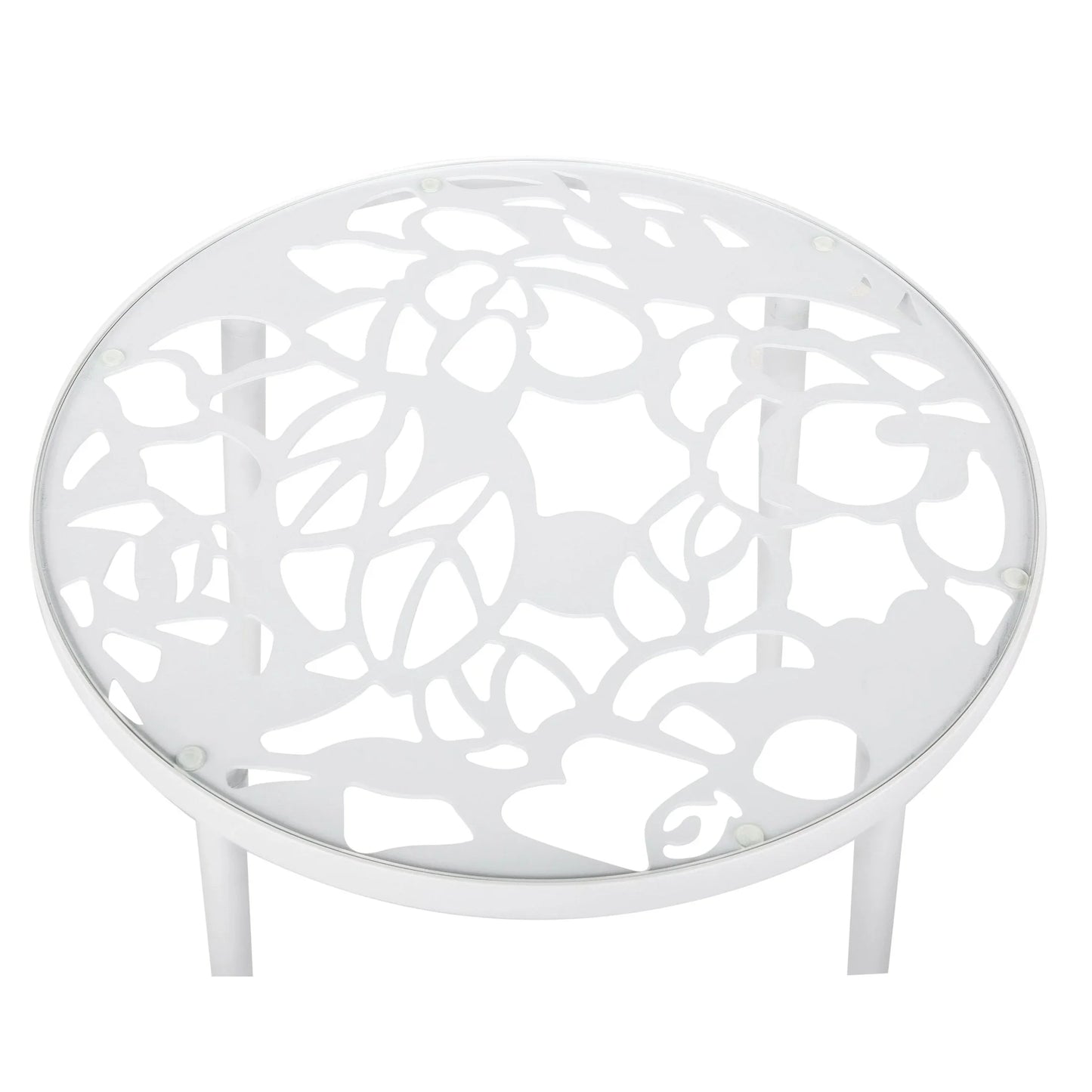 Devon 3-Piece Patio Dining Set: Aluminum Table with Glass Top & 2 Stackable Flower Chairs - Elax Furniture