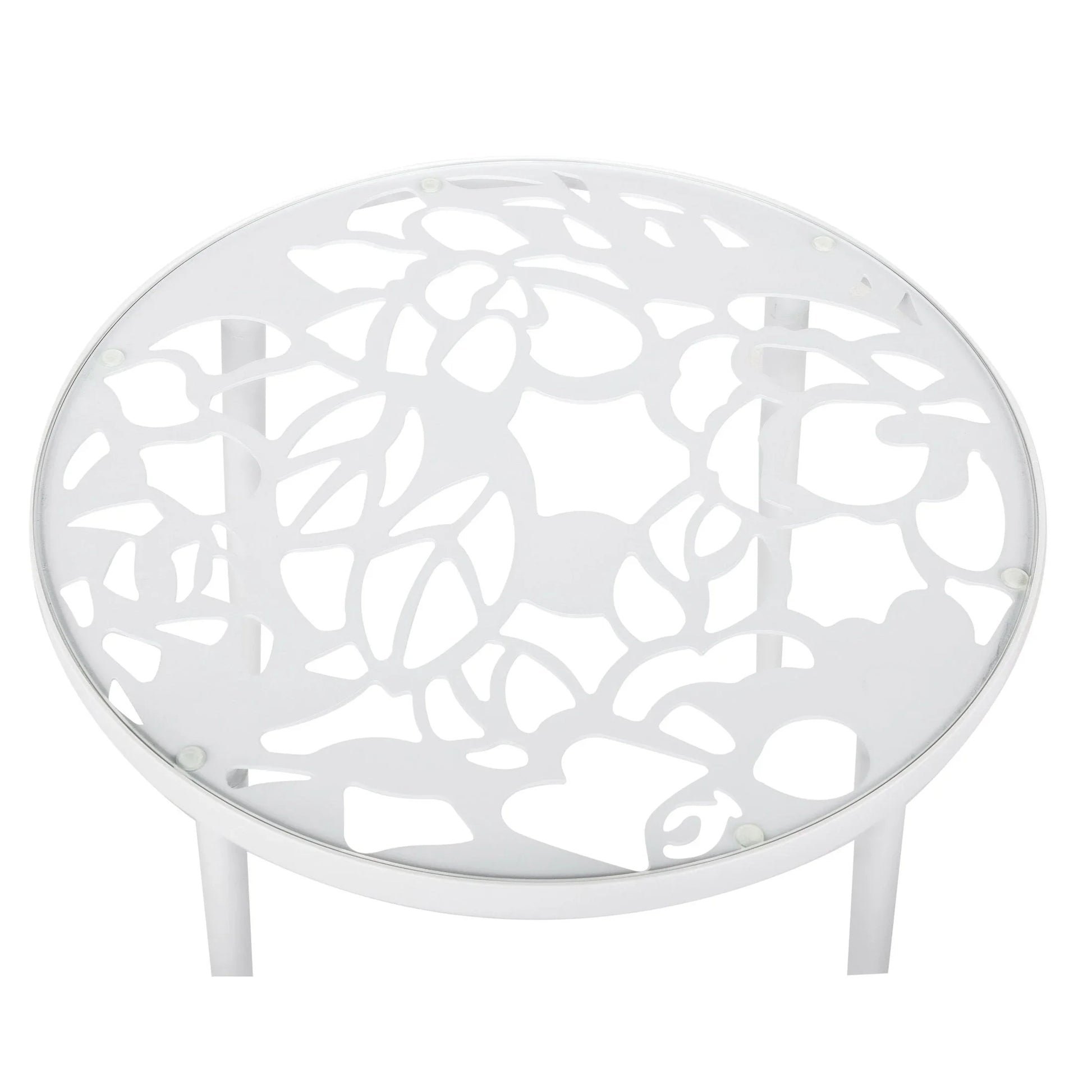 Devon 3-Piece Patio Dining Set: Aluminum Table with Glass Top & 2 Stackable Flower Chairs - Elax Furniture